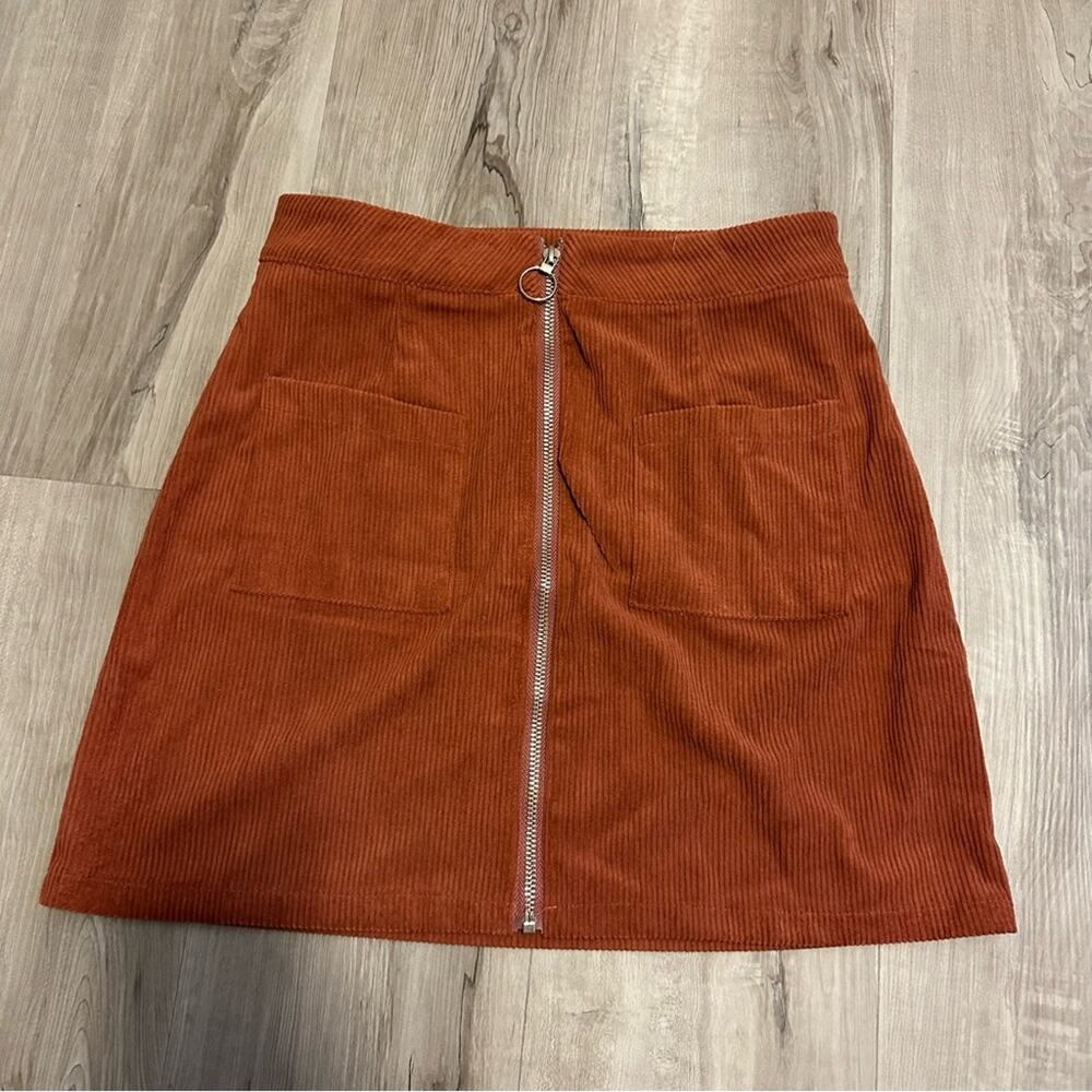 SHEIN burnt orange corduroy zipper‎ front mini skirt Size 4